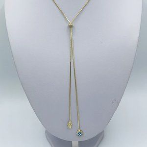 Sterling Silver Evil Eye Hamsa Lariat Necklace / Evil Eye Lucky  Necklace / 925